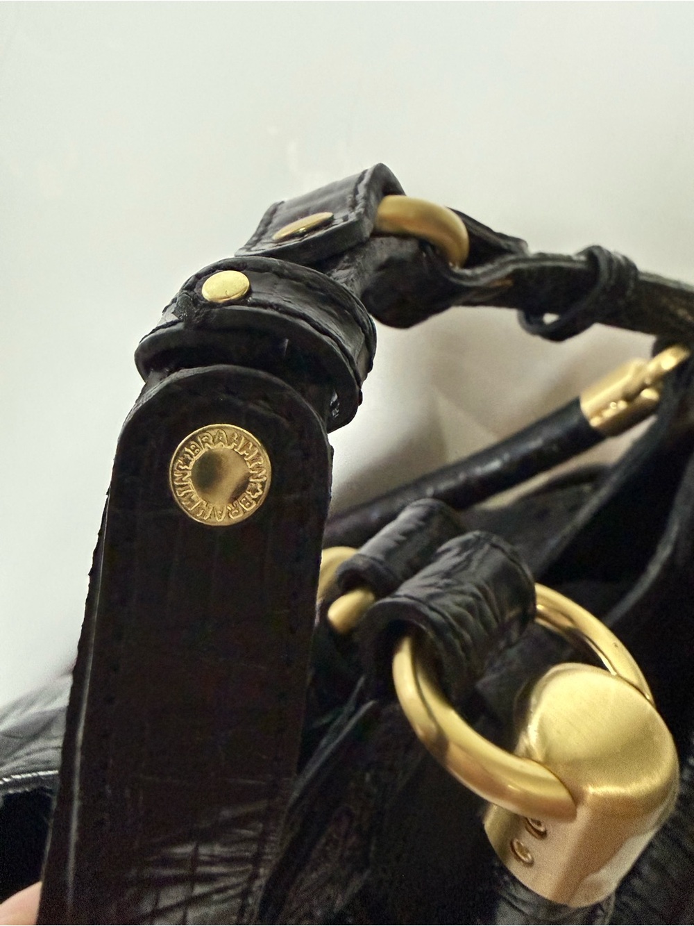 Brahmin Black Croc Embossed Leather Satchel/Shoulder Bag Large Gold Hardware - Picture 10 of 16